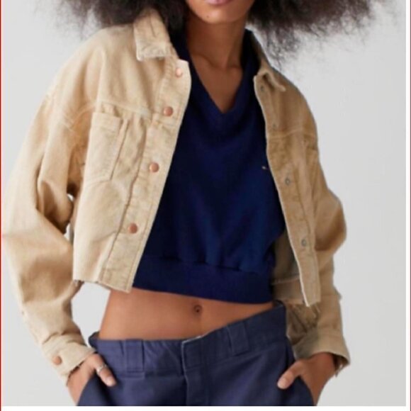 BDG Cropped Cream Corduroy Raw Hem Cropped Jacket Size XS - Picture 9 of 12